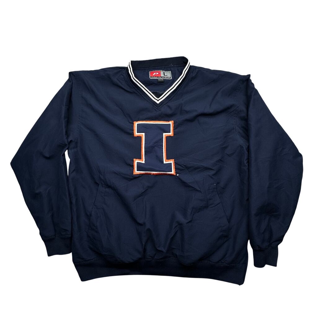 Vintage University of Illinois Pro Player Windbreaker Pullover Mens Large Navy